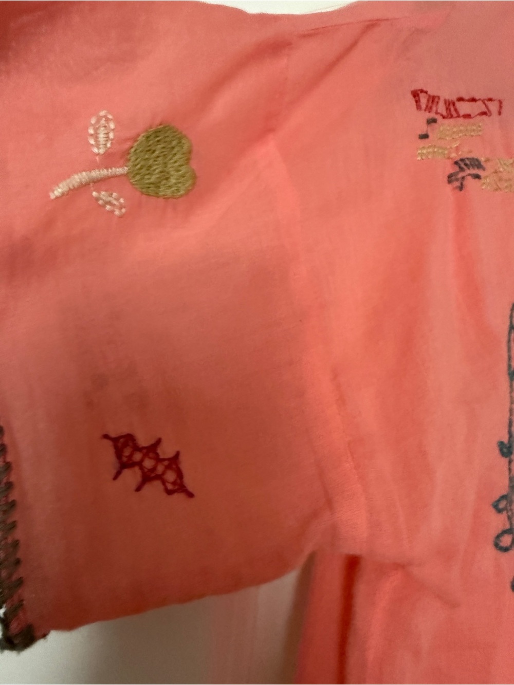 Johnny Was Women’s Mayda’s Peach/ Coral Embroidered Ruffle Tunic - Picture 8 of 10